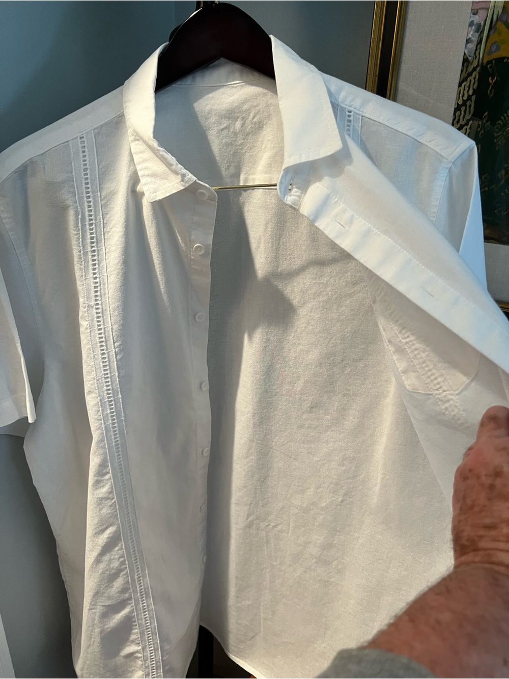 White Guayabera Button Down Shirt, Size L, Never Worn, Linen And Cotton